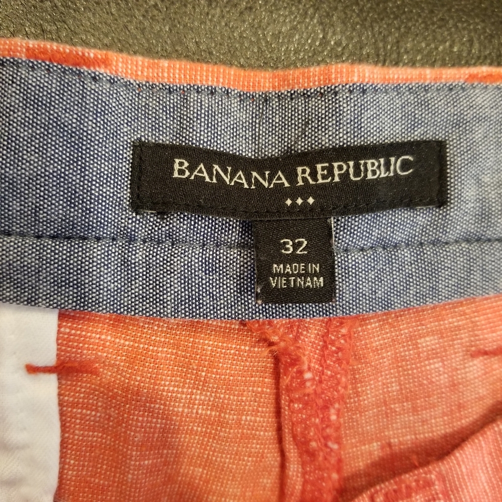 Banana Republic Shorts Men's 32 Linen Cotton Coral Orange Flat Front Casual - Picture 2 of 7